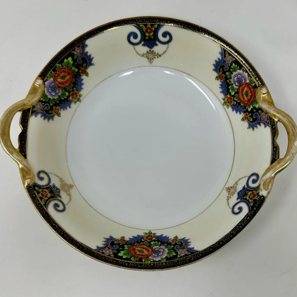 Vintage 1930's Noritake Floral Handled Cake Plate Hand-Painted Japan A4